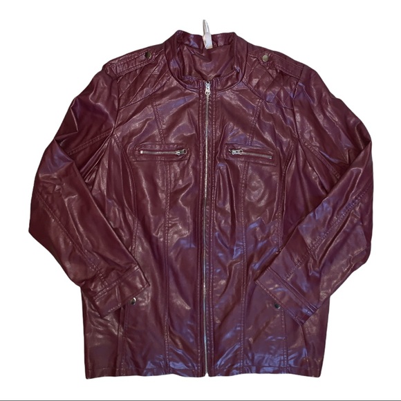 Penningtons Jackets & Blazers - Pennington’s PLUS 1X Faux Leather Burgundy Red Utility Jacket